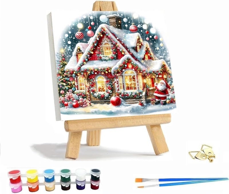 VIGEGU Christmas House Paint by Numbers Kit for Adults with Framed,Paint by Number DIY Acrylic Adult Paint by Number Kits for Wall Decor 10x10in - Image 1